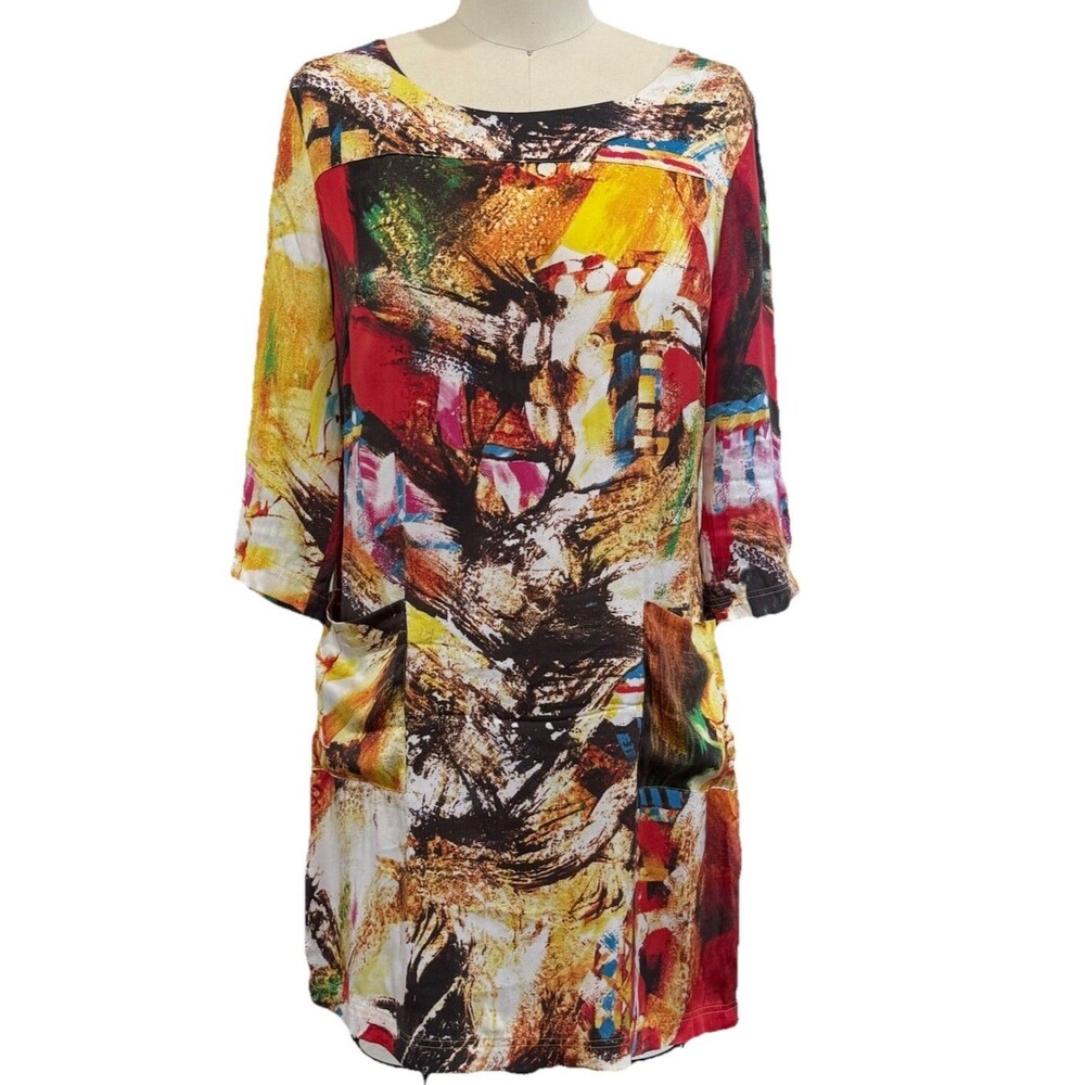 Roberto Cavalli Painterly Silk dress Women Sz S Tunic Art To Wear Maximalist GVC